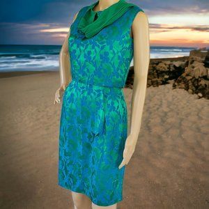 Vintage Sears Sheath Dress & Jacket Women's S Sleeveless Zipper Back Blue Green